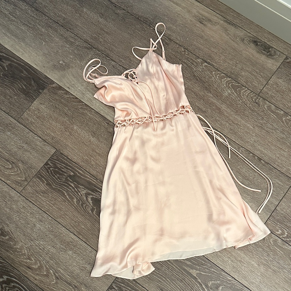 NEW Jena Tang Nude Blush Mia Lace-up Women's Slip Dress Satin Feel XS - Picture 3 of 11